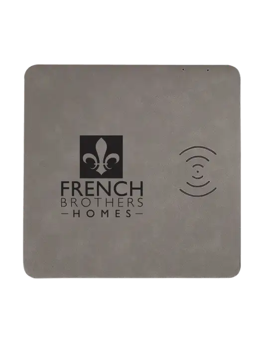 Grey Laserable Leatherette Phone Charging Mat w/French Brothers Homes Logo