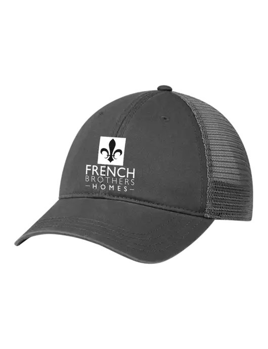 Richardson 111 Garment Washed Trucker Cap Charcoal w/Charcoal Mesh w/French Brothers Homes Logo