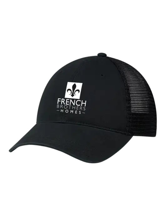 Richardson 111 Garment Washed Trucker Cap Black w/Black Mesh w/French Brothers Homes Logo