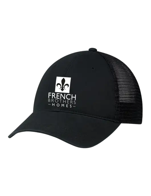 Richardson 111 Garment Washed Trucker Cap Black w/Black Mesh w/French Brothers Homes Logo