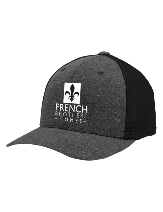 Flexfit Black/Dark Charcoal Heather Melange Mesh Back Trucker Cap w/French Brothers Homes Logo