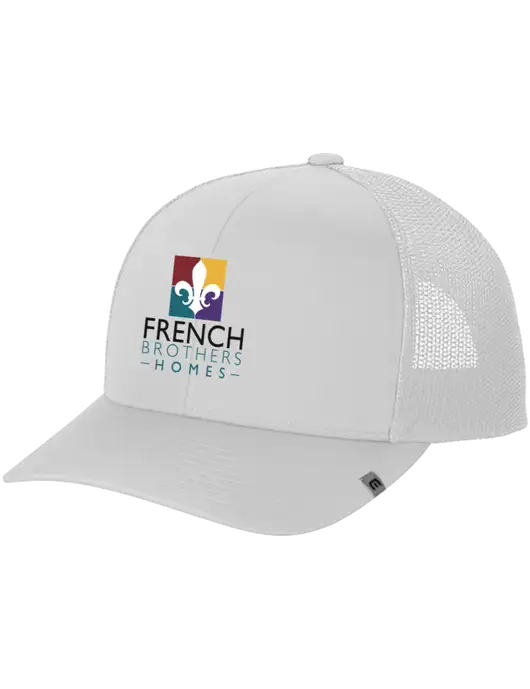 TravisMathew White Cruz Trucker Cap w/French Brothers Homes Logo