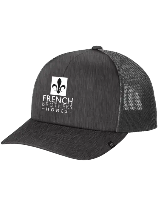 TravisMathew Very Dark Grey Heather Cruz Trucker Cap w/French Brothers Homes Logo