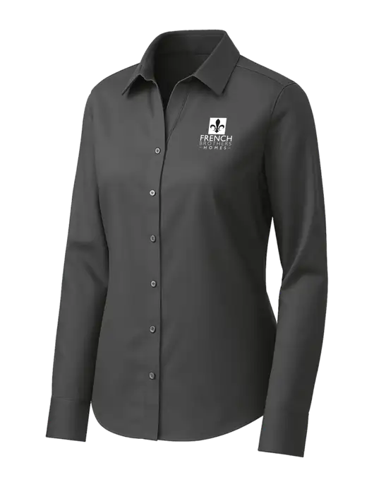 Brooks Brothers Womens Dark Grey Wrinkle-Free Stretch Pinpoint Shirt w/French Brothers Homes Logo