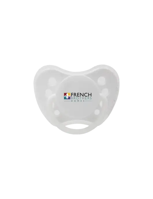 Silicone White Pacifier with Clear Cover w/French Brothers Homes Logo