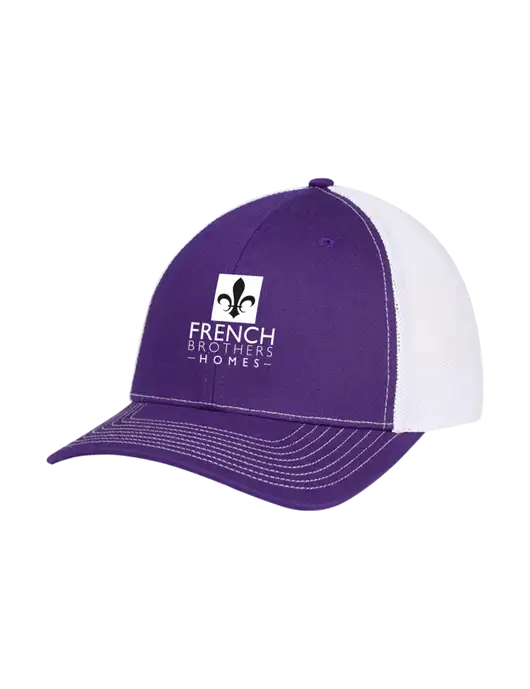 Richardson Adjustable Snapback Original 112 Trucker Cap Purple w/White Mesh w/French Brothers Homes Logo
